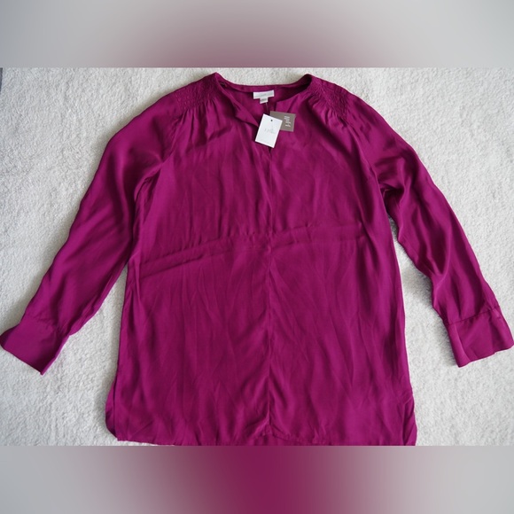 J. Jill Tops - J. Jill purple Smocked A-Line Blouse Women’s Small Long Sleeve NEW with tag